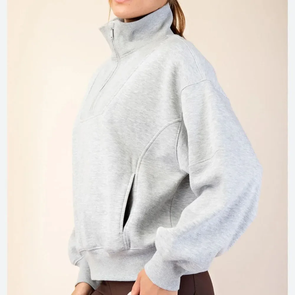 Rae‎ Mode French Terry Fleece Quarter Zip Heather Grey Small Nwt